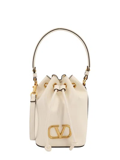 Valentino Garavani Valentino Vlogo Signature Drawstring Mini Bucket Bag In White