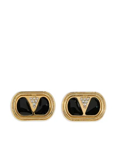 Valentino Garavani Two-tone Enamel And Metal Vlogo Earrings In Gold
