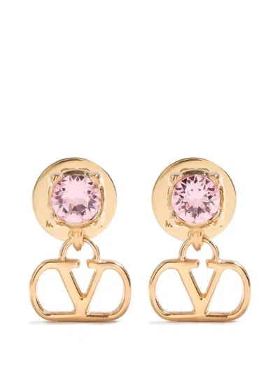 Valentino Garavani Vlogo Signature Earrings In Metal And Swarovski Crystals In Gold