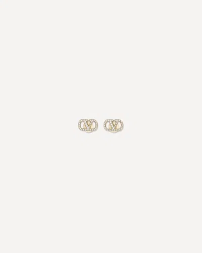 Valentino Garavani Vlogo Signature Earrings In Metal And Swarovski Crystals In Gold