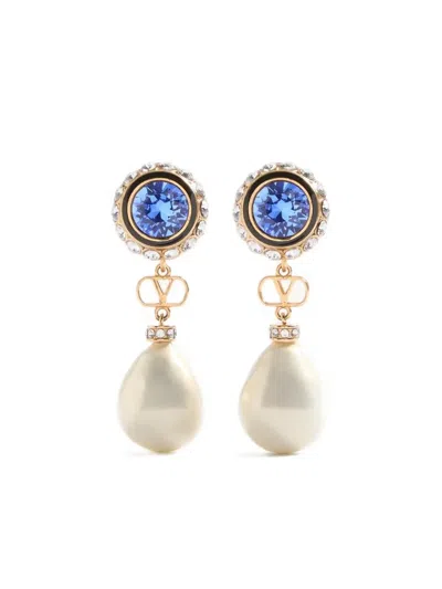 Valentino Garavani Vlogo Signature Pearl Earrings In Blue
