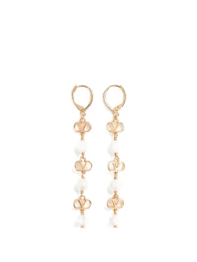 Valentino Garavani Vlogo Signature Earrings In Metal, Glass Beads, And Swarovski® Crystals In Gold
