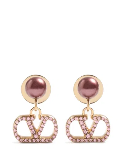 Valentino Garavani 브이로고 시그니처 메탈 펄 스와로브스키® 크리스털 이어링 In Multi