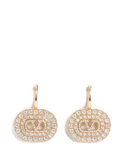 Valentino Garavani Vlogo Signature Earrings In Metal With Swarovski Crystals In Gold
