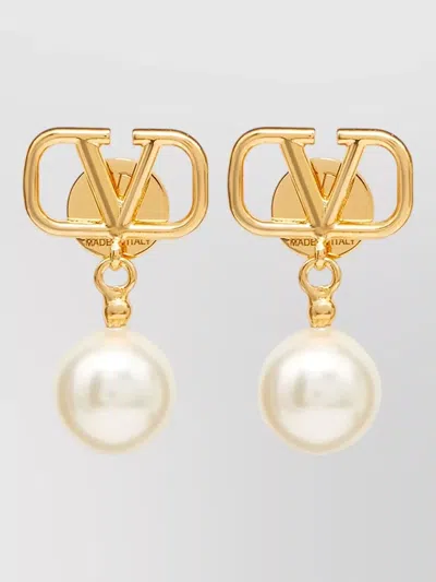 Valentino Garavani Vlogo Signature Earrings Pearl Detail In Gold