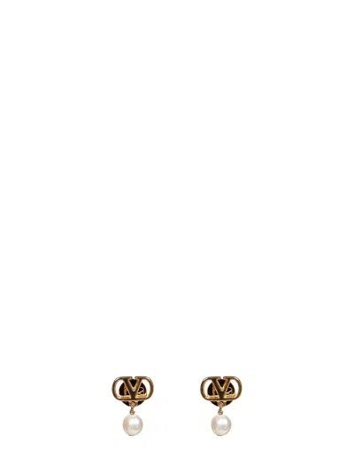 Valentino Garavani Vlogo Signature Earrings With Swarovski Pearls In Gold