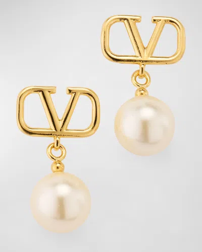Valentino Garavani Vlogo Signature Earrings With Swarovski Pearls In Ivory/gold
