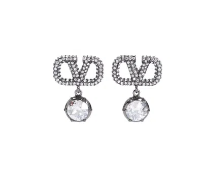Valentino Garavani Crystal Vlogo Pearl Drop Earrings In Silver