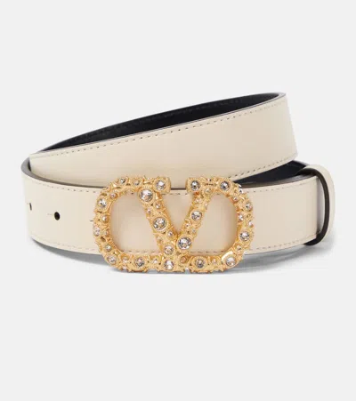 Valentino Garavani Vlogo Signature Embellished Leather Belt In White