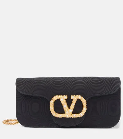 Valentino Garavani Vlogo Signature Embellished Moiré Clutch In Black