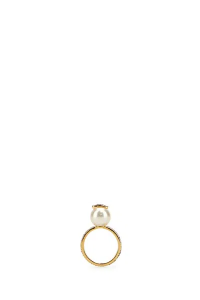 Valentino Garavani Valentino Vlogo Signature Embellished Ring In Gold