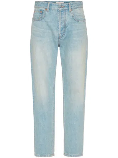 Valentino Vlogo Signature Embossed Tapered Jeans In Denimblulavchiaro