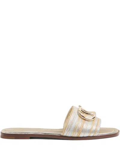 Valentino Garavani Vlogo Signature Embroidered Sandals In Silver