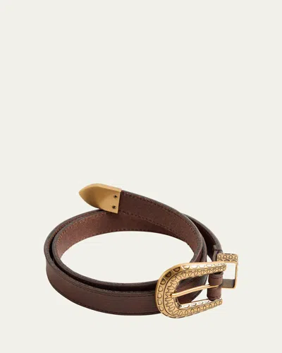 Valentino Garavani Vlogo Signature Engraved Leather Belt, 20mm In Chocolate