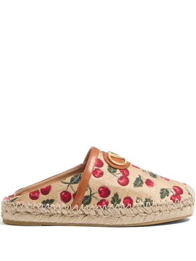 Valentino Garavani Raffia Cherryfic Espadrille Mules In Nude