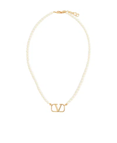Valentino Garavani Vlogo Signature Faux-pearl Necklace In White