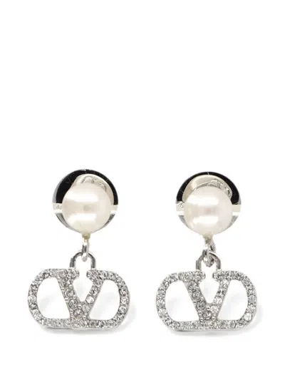 Valentino Garavani Vlogo Signature Faux-pearl Earrings In Silver