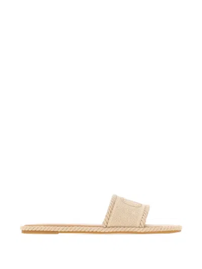 Valentino Garavani Vlogo Torchon Slide Sandal In Linen Canvas Woman Ecru 42 In Neutral