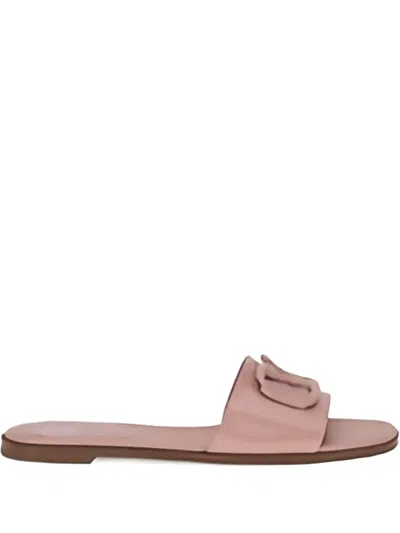 Valentino Garavani Patent Leathe Vlogo Slide Sandals In Pink