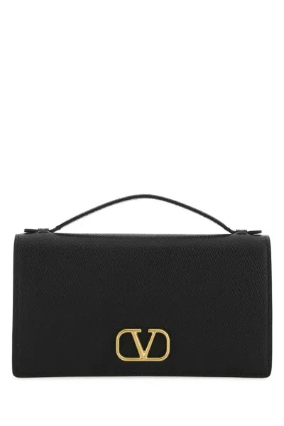 Valentino Garavani Vlogo Signature Leather Wallet-on-chain In Black