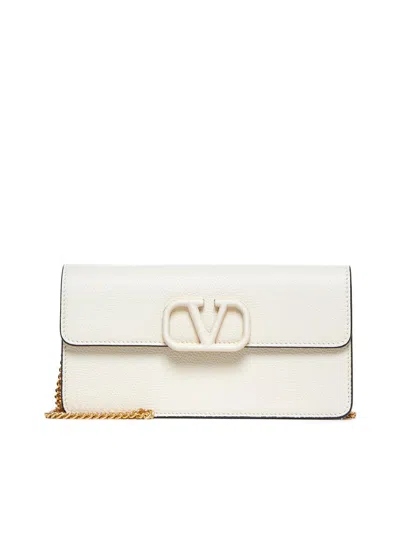 Valentino Garavani Vlogo Signature Grainy Calfskin Wallet With Chain In White