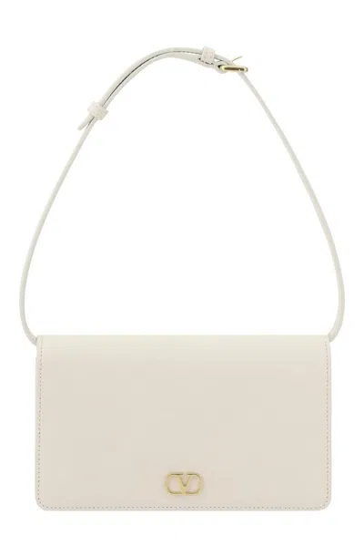 Valentino Garavani Mini Vlogo Signature Shoulder Bag In Grained Leather In White