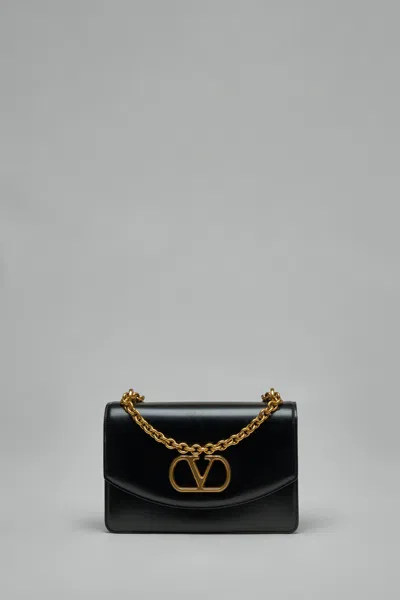 Valentino Garavani Vlogo Signature Foldover Top Shoulder Bag In Black