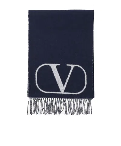 Valentino Vlogo Signature Frayed Scarf In Black