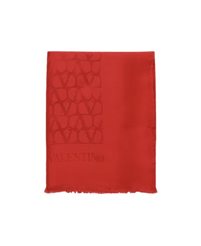Valentino Vlogo Signature Frayed Scarf In Red