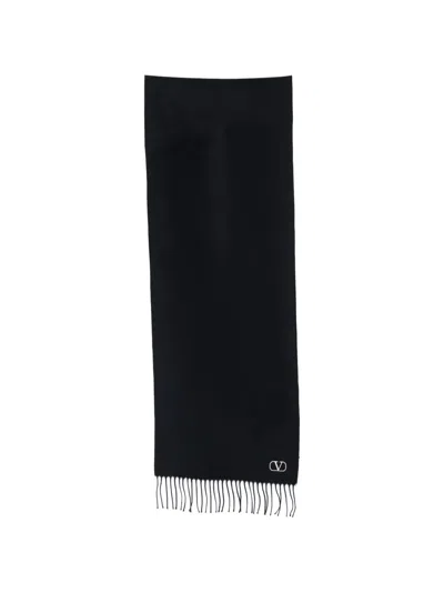 Valentino Fringe Detail Lightweight Versatile Length Scarf In Black