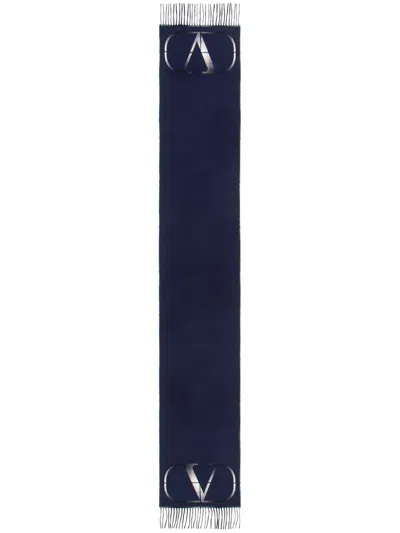 Valentino Vlogo Signature Fringed Scarf In Blue