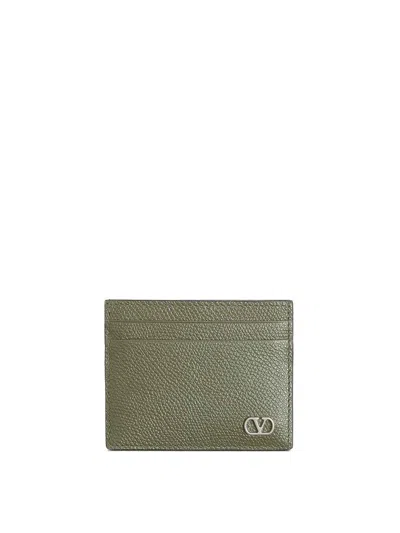 Valentino Garavani Vlogo Signature Garnet Calfskin Card Holder In Green