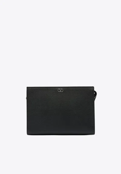 Valentino Garavani Vlogo Signature Grained Leather Pouch Bag In Black