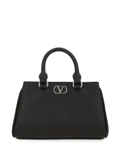 Valentino Garavani Vlogo Signature Grained Leather Tote Bag In Black