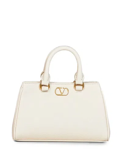 Valentino Garavani Vlogo Signature Grained Leather Tote Bag In White