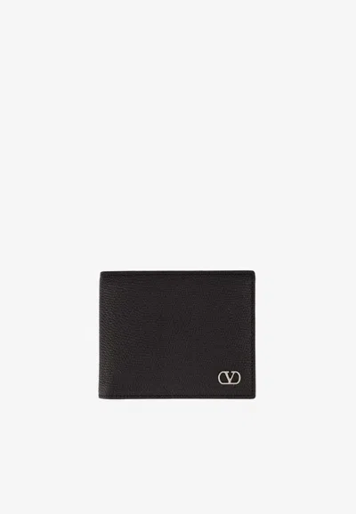 Valentino Garavani Vlogo Signature Grained Leather Wallet In Black