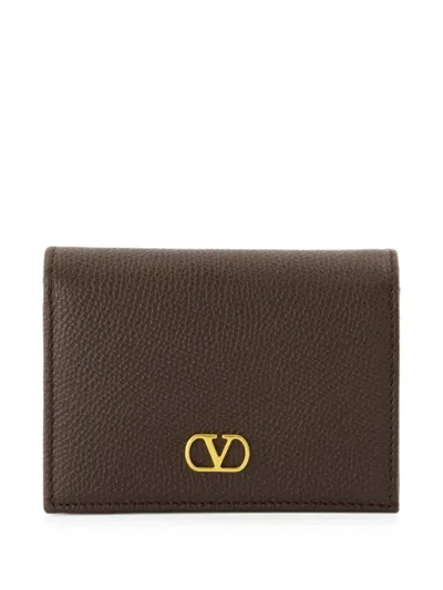 Valentino Garavani Vlogo Signature Grained Leather Wallet In Brown