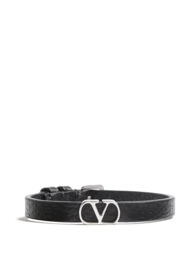 Valentino Garavani Vlogo Signature Grainy Calfskin Bracelet In Black