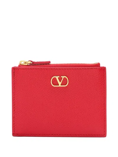 Valentino Garavani Vlogo Signature Grainy Calfskin Card Holder In Red