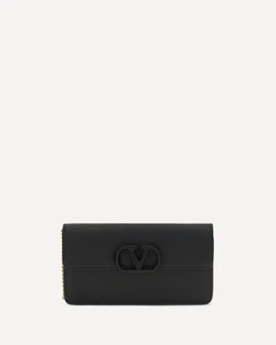 Valentino Garavani Vlogo Signature Grainy Calfskin Chain Wallet In Black
