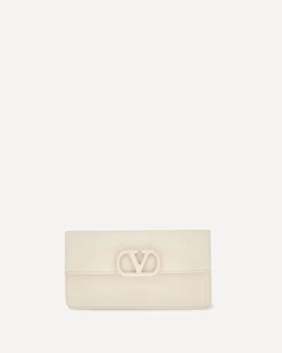 Valentino Garavani Vlogo Signature Grainy Calfskin Chain Wallet In White