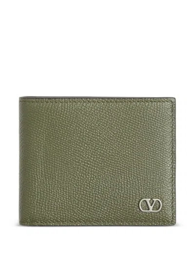 Valentino Garavani Vlogo Signature Grainy Calfskin Bi-fold Wallet In Green
