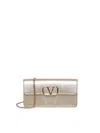 Valentino Vlogo Signature Metallic Leather Wallet On Chain In Grigio