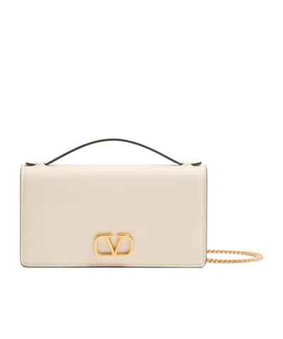 Valentino Garavani Vlogo Signature Grainy Calfskin Wallet With Chain In No