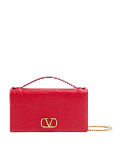 Valentino Garavani Vlogo Signature Grainy Leather Wallet On A Chain In Black