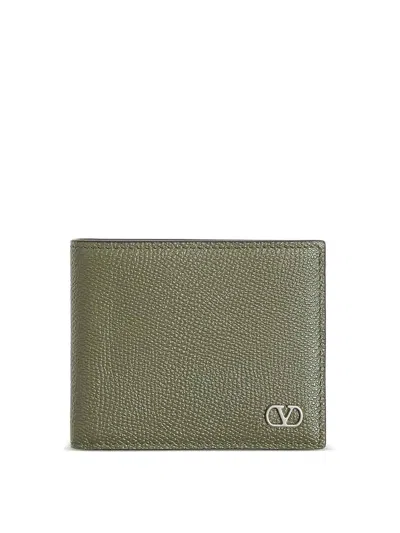 Valentino Garavani Vlogo Signature Grainy Leather Bi-fold Wallet In Green