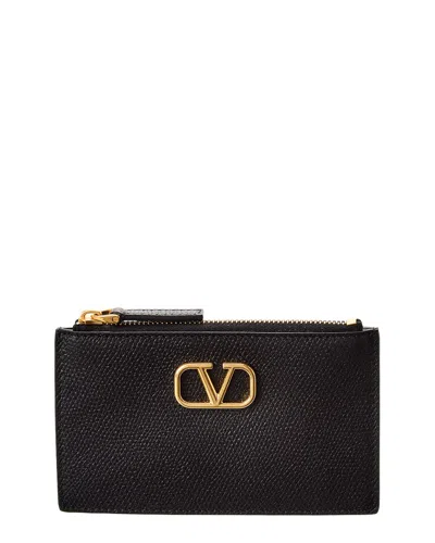 Valentino Garavani Valentino Vlogo Signature Grainy Leather Card Holder In Brown