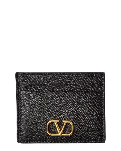Valentino Garavani Vlogo Signature Grainy Calfskin Card Holder Woman Black Uni In Noir