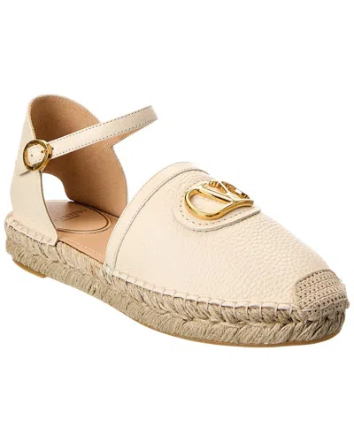 Valentino Garavani Valentino Vlogo Signature Grainy Leather Espadrille In White