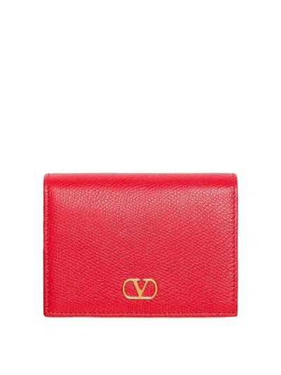 Valentino Garavani Vlogo Signature Grainy Leather Wallet In Red